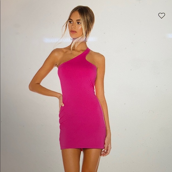 Curved One Shoulder Dress in Punch Pink - Picture 4 of 4